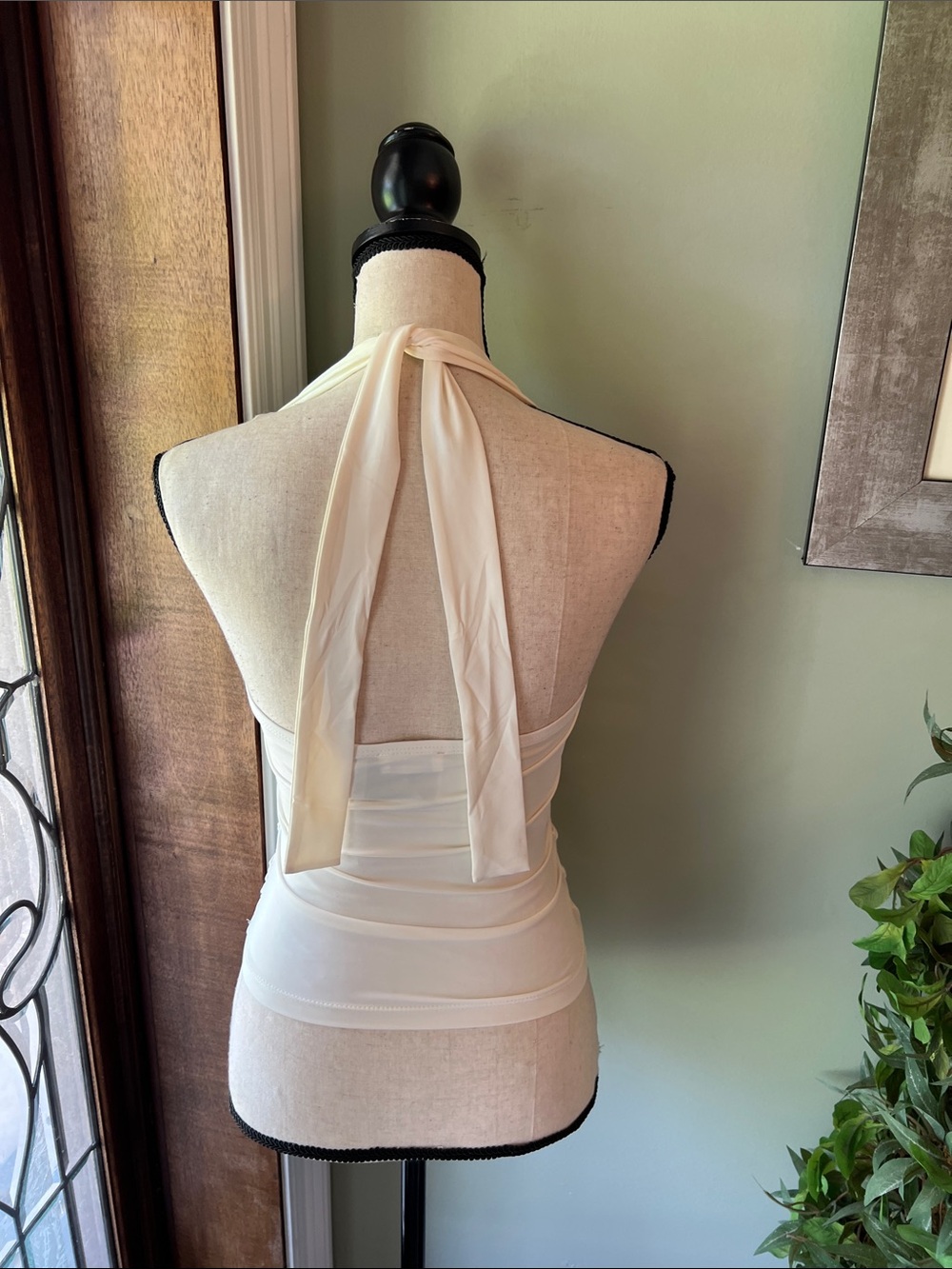 Cream Halter Ruched Tank - Picture 4 of 7